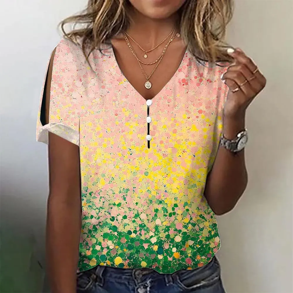 ZOCANIA Boho Tops for Women 2025 Ladies Short Sleeve Tops Summer Blouses Dressy Casual V Neck Cold Shoulder Tunic Shirts