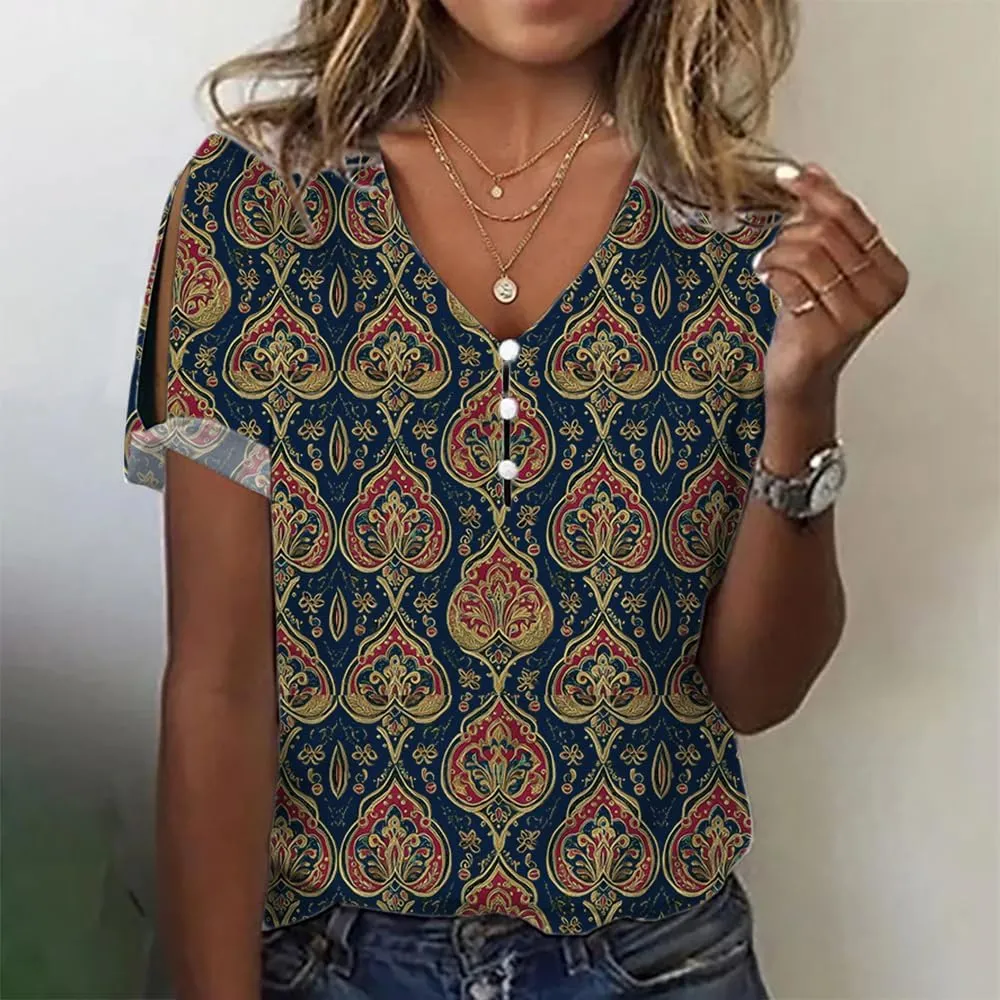 ZOCANIA Boho Tops for Women 2025 Ladies Short Sleeve Tops Summer Blouses Dressy Casual V Neck Cold Shoulder Tunic Shirts