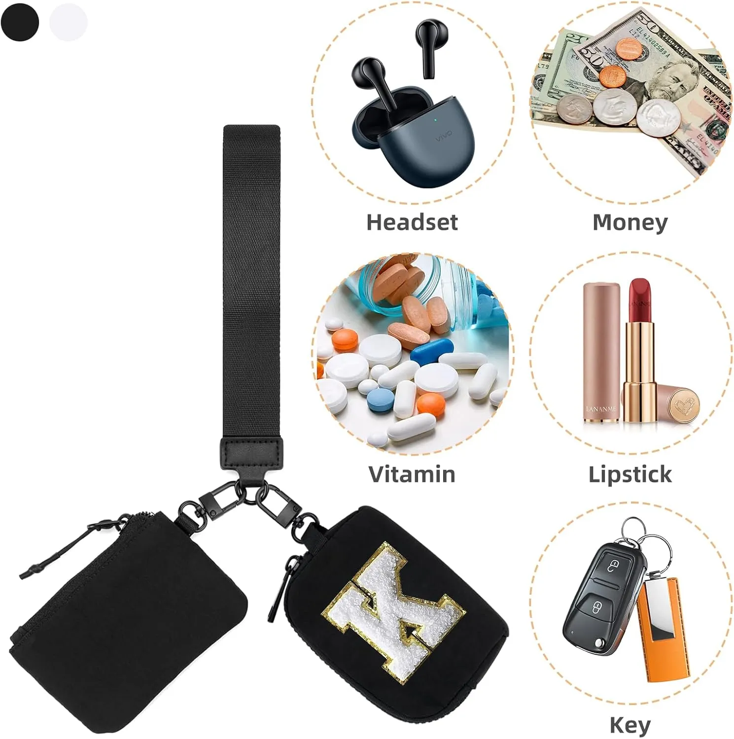 Zoppen Wristlet Wallets for Women Keychain Dual Pouch Purse Mini Small Zip Around Coin Bag Card Holder with Strap