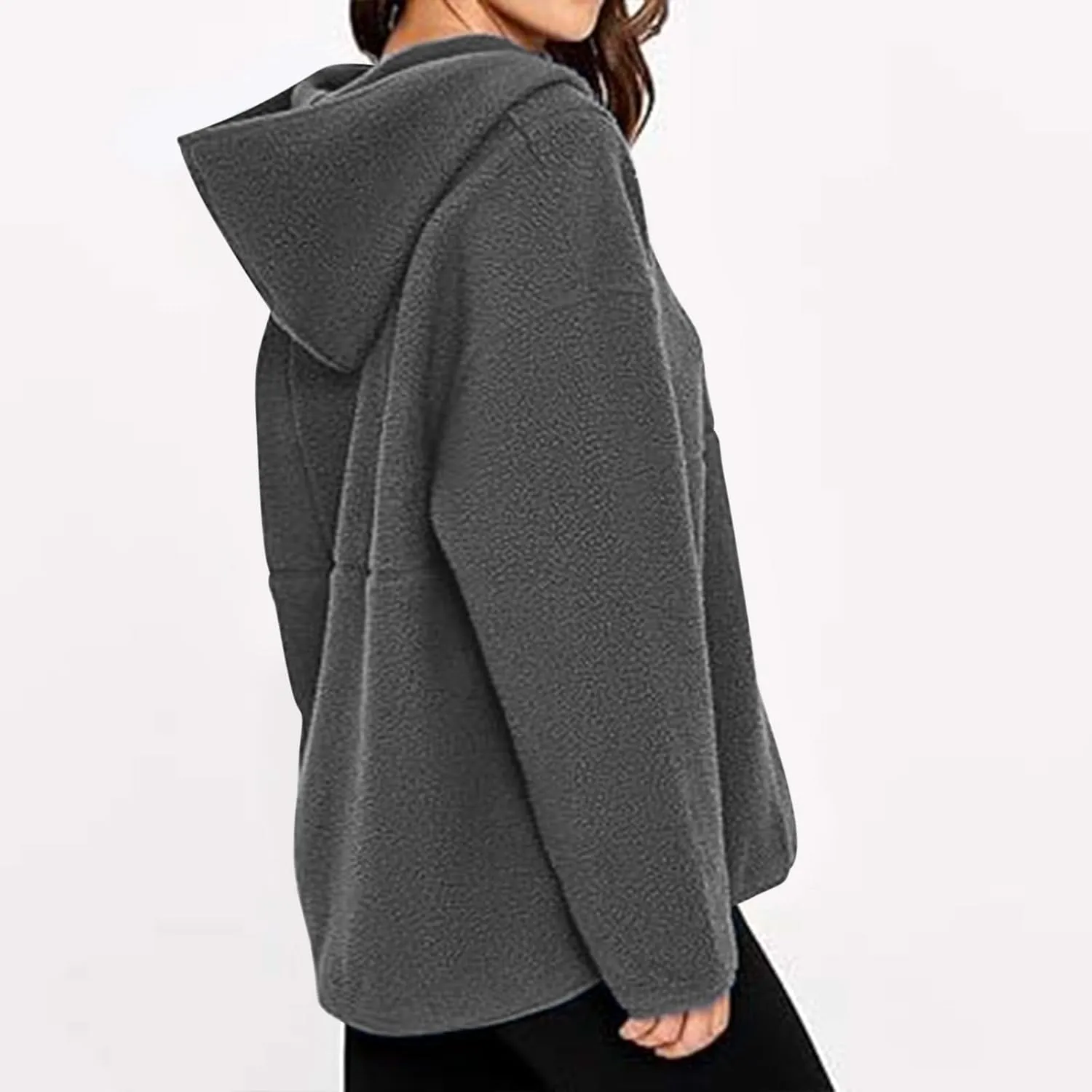 ZWRXW Women's Oversized Sherpa Hoodies Half Zip Fuzzy Fleece Sweatshirts Casual Solid Pullover Tops Fall Outfits with Pocket