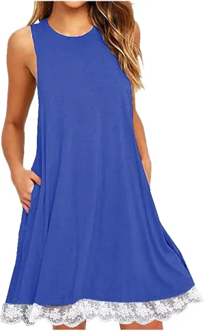 ZYXTIM Sundresses for Women 2024 Sleeveless Summer Dresses Casual Beach Dress Lace Hem Ruffle Tiered Tank Dress with Pockets